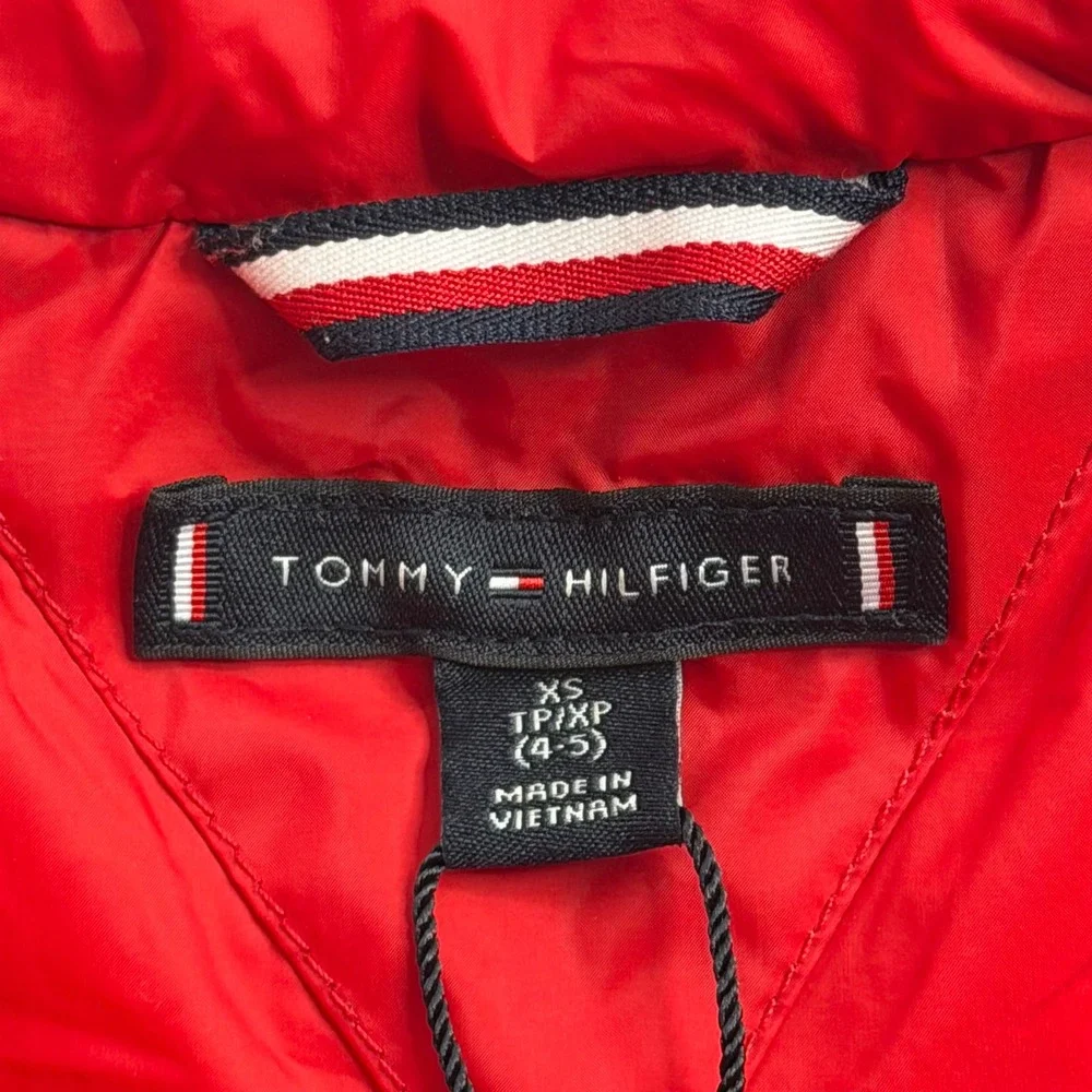 NWOT Tommy Hilfiger Red Puffer Jacket Hooded Water Resistant Kids Size XS 4-5